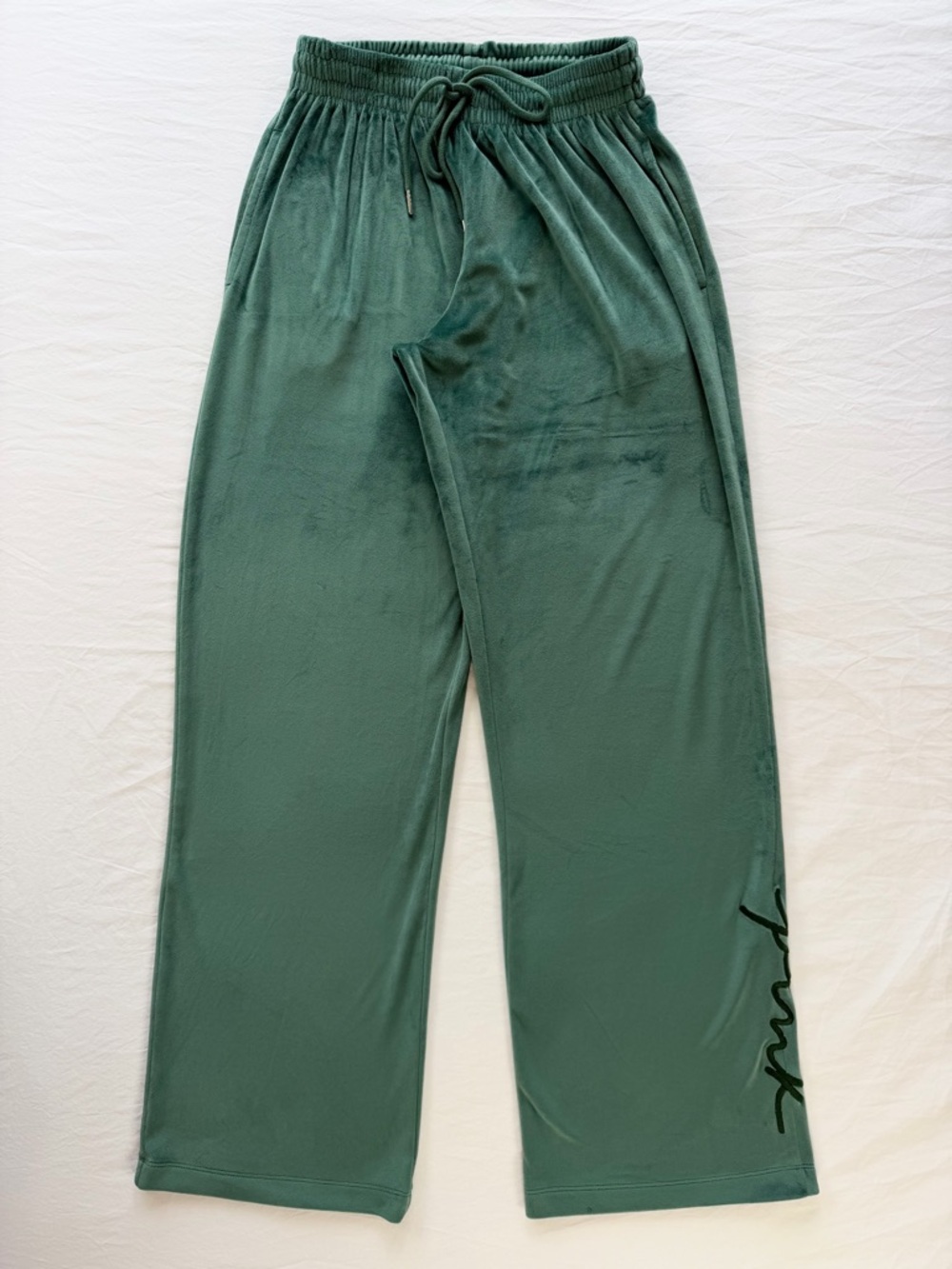 PINK Victoria's Secret Green Velvet Wide-Leg Track Pants size small